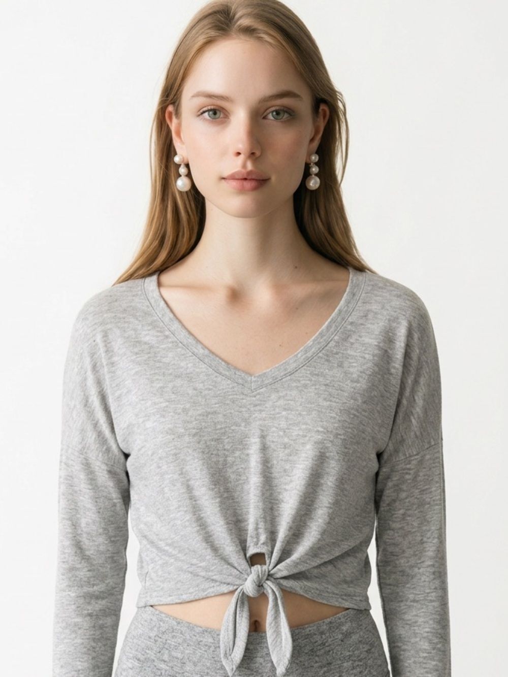 TRESICS | Tie Front Long Sleeve Semi Crop Top NEW Women’s Size
